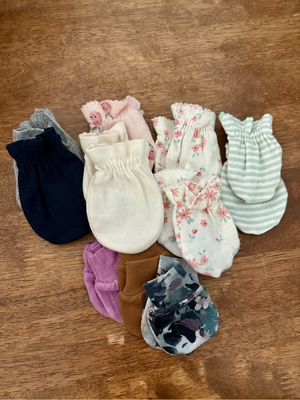 Assorted Baby Mittens - Floral, Cream, Pink, Navy & Striped Set